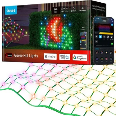 Govee Outdoor Net Lights 2 8 4 7ft with RGBIC and DIY Functions 240 LEDs Smart N - Image 1 of 4