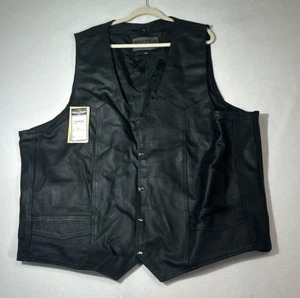 Dream Apparel Black Leather Sleeveless Snap Front Motorcycle Vest Mens Size 62 - Picture 1 of 8