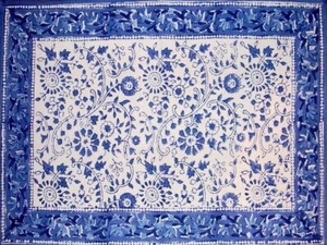 Maca de mesa de algodón con estampado en bloque Rajasthan 19"" x 13"" azul - Imagen 1 de 1