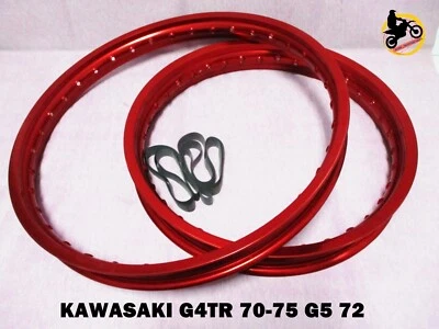 KAWASAKI G4TR 70-75 G5 72   F & R ALUMINIUM RED WHEEL RIM SET  *nan5030* Foto 1 de 4
