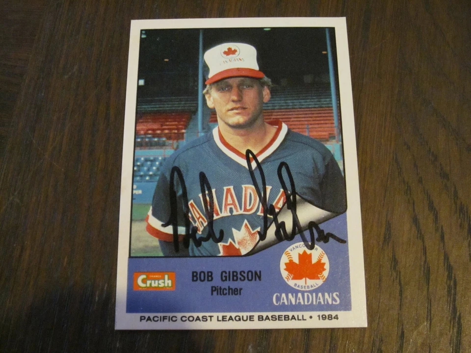 BOB GIBSON AUTOGRAPHED 1984 VANCOUVER CANADIANS PACIFIC COST MINOR LG CARD - Image 1 of 1