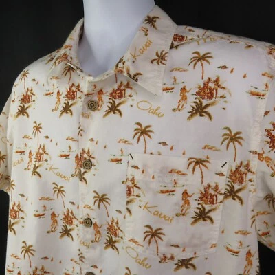 Honolua Hawaiian Aloha Shirt Mens M Orange Brown Hula Girls Palm 100% Cotton - Image 1 of 4