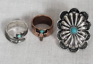 Konvolut 3 Türkis Ringe Damen Gr. 6 Marke Shyanne Westernschmuck NEU Feder - Bild 1 von 5
