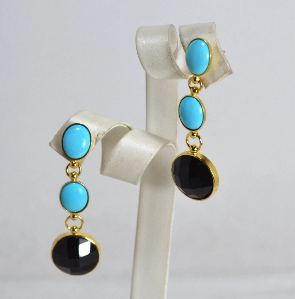 ORECCHINI ARGENTO DORATO 925 ONICE TURCHESE NSTURALE OVALI 8 x 10 mm   AGHT 0977 - Immagine 1 di 3