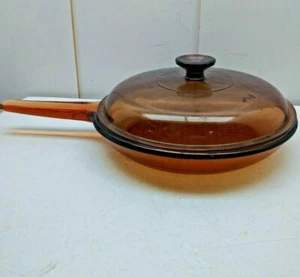 Corning Pyrex Vision Flameproof Glass Sauce Saute Pan 10" Skillet Casserole Lid - Picture 1 of 7