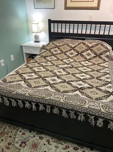 VTG Brown Reversible Heavy Woven Blanket Throw Full Double Bedspread 84” X 88” - Picture 1 of 3