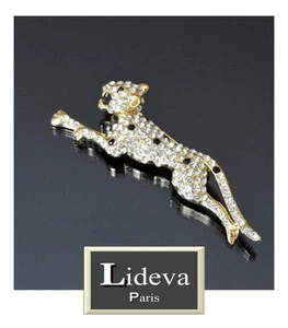 XL Brooch Panther Scarf Pin Jackenschliesse Gold/Clear - Picture 1 of 1