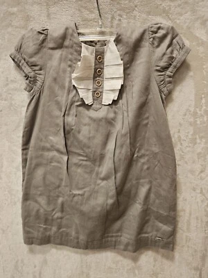EUC CHLOÉ девочек короткий рукав с подкладкой серый с белой оборкой платье со складками назад Sz 4  - Изображение 1 из 4