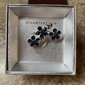 Charter Club Silver-Tone Multi-Stone Blue Colors Flower Pin - Picture 1 of 5