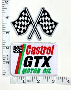 Embroidered 2-Patch Set - Checkered Flag - Racing - Iron-on - Castrol GTX - Picture 1 of 1
