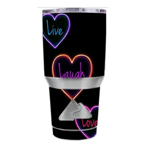 Skin Decal for Ozark Trail 30 oz Tumbler Cup (6-piece kit) / Neon Hearts, Live, - Picture 1 of 1