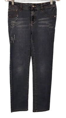 Cherokee Jeans Skinny Fit Dark Wash Mid Rise Rhinestones Studded Womens 14 EUC  - Image 1 of 4