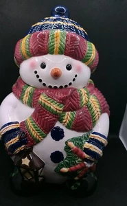 10.5" Ceramic  Cookie Jar Snowman Wreath Lantern Colorful F9N.11 - Picture 1 of 6
