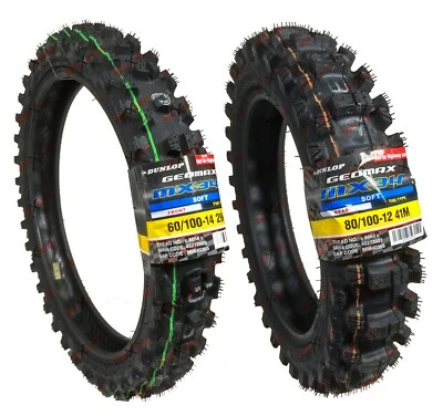 Dunlop MX34 60/100-14 80/100-12 Tire Set Front Rear CRF110 KLX110 TTR110 Tires - Image 1 of 4