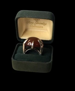 VINTAGE MODERNIST HUGE CARNELIAN AGATE SARDONYX RING 925 STERLING SILVER UNIQUE - Picture 1 of 6