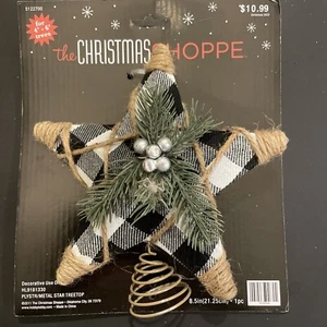 New • The Christmas Shoppe Small Rustic Tree Topper Star Buffalo Check 8.5” - Picture 1 of 3