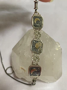 "Collar de 15"" de plata de ley 925 y oro de 14K SOL LUNA Y ESTRELLAS" - Imagen 1 de 6