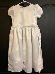 JoLene Girl's Vintage White Silk Tiered Skirt Baptism Dress, US Size 12 - Picture 1 of 2