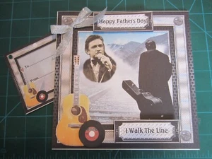 New Handmade Father's Day Card - Music/Johnny Cash Themed Size 7" X 7" & Tag - Picture 1 of 5