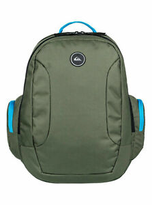 Quiksilver Schoolie 30L Large Backpack 18" x 13" x 9" - Green & Baby Blue - New 