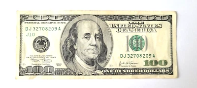 2003 $100 One Hundred Dollar Bill, Federal Reserve Note, Serial # DJ32708209A - Image 1 of 2