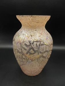 6" Vtg SILVESTRI Pink IRIDESCENT Crackled Glass Bud Vase Handblown Mid Century - Picture 1 of 13