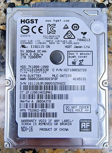 HGST 2.5" 1TB HDD E182115 CN 1000GB SATA 0J47783 - Picture 1 of 4