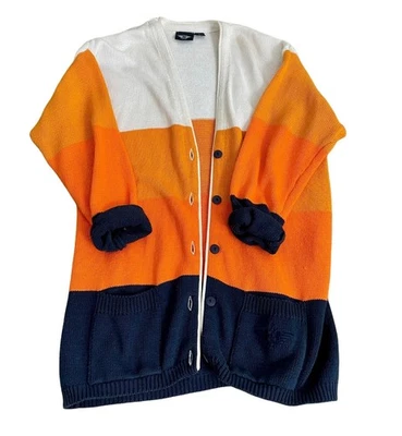 Cárdigan largo grueso a rayas Docker's para mujer naranja azul suéter grande broncos Foto 1 de 4