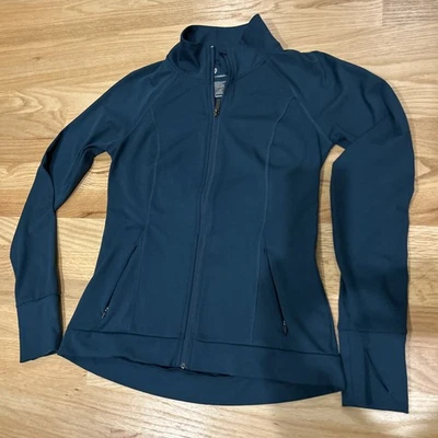 All In Motion Womens Soft Stretch Jacket Full Zip Thumb Holes XS Dark Teal Green - Image 1 of 4