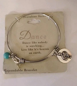 Bracelet Dance Like no one is watching Bangle Footnotes Stainless Steel - Picture 1 of 2
