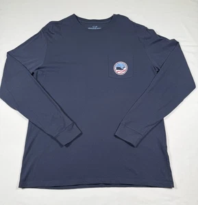 Camisa Vineyard Vines Para Hombres Mediana Azul Bolsillo Frontal Bandera EE. UU. Ballena Preppy Adulto - Imagen 1 de 9