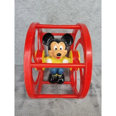 Rueda de rodillo roja vintage Disney Mickey Mouse juguete sonajero bebé Foto 1 de 4