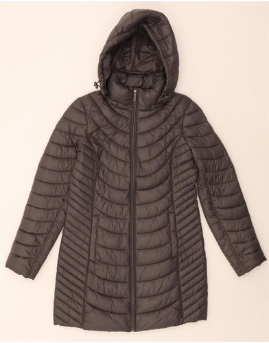 MICHAEL KORS Cappotto donna imbottito con cappuccio UK 10 piccolo grigio nylon DN73