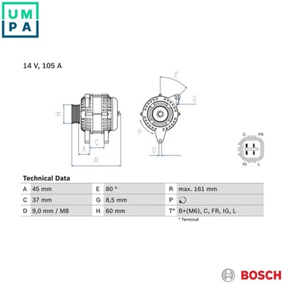 ALTERNATOR 0 986 082 410 FOR HONDA CROSSROAD CR-V/III/SUV/Mk STREAM ACCORD 2.0L - Image 1 of 4