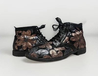 Irregular Choice Liliana Sequin Boots Womens Sz 8 READ Floral Whimsigoth combat - Image 1 of 4