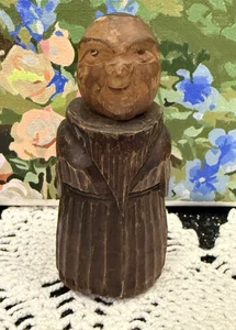 Monk Hidden Corkscrew Wine Bottle Opener Primitively Carved Wood Vintage - Picture 1 of 5