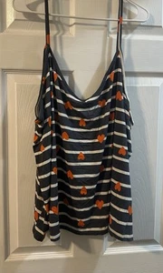 Women’s 4x Sunday Sleep Tank From Old Navy Blue Stripe With Orange Hearts - Picture 1 of 3