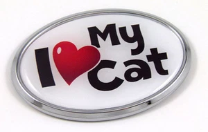 I love my Cat Cats Chrome emblem pet Decal Car Auto Bike Truck Sticker oval - Foto 1 di 1