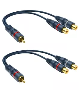 RCA Splitter 1 Male 2 Female 2 Pack, RCA Y Splitter RCA Cable Audio Video Splitt - Picture 1 of 12