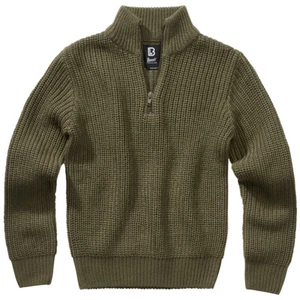 Brandit Kids Marine Pullover Troyer Regular Fit Long Sleeves Warm Jumper Olive - Picture 1 of 6