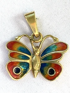 ITALY 18K GOLD MILOR ENAMEL BUTTERFLY PENDANT - FREE SHIP - Picture 1 of 2
