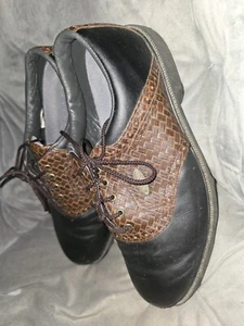 Footjoy Golf Casual Cleat Spike Shoes Black Brown Embossed Sz 12 Wide - Picture 1 of 13