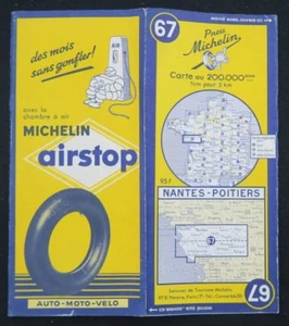 Mapa MICHELIN n.o 67 NANTES POITIERS 1955 mapa Mapa Bibendum neumático guía - Imagen 1 de 1