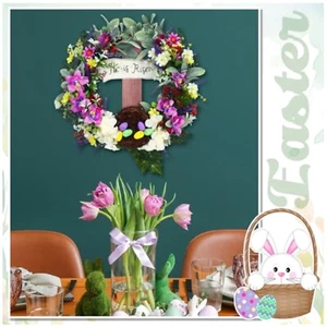 18 Inch Easter Wreath for Front Door Cross Wreath Christian Easter Hanging De... - Picture 1 of 8