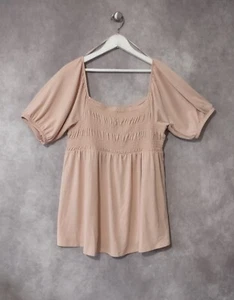 A:GLOW Shirt Womens  Medium Pink Smocked Bodice Baby Doll Maternity Top S - Picture 1 of 8