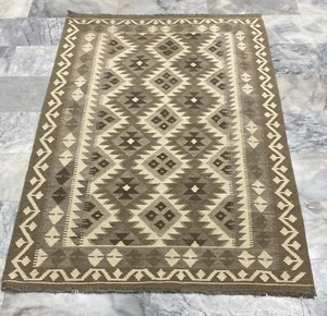 Alfombra Kilim azteca afgana hecha a mano Kilim de lana natural sin teñir para sala de estar 127x190 cm - Imagen 1 de 3