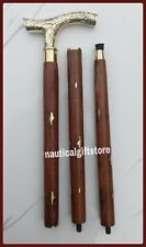 Wooden-Style-3-Fold-Walking-Stick-Design-Shape-Head-Brass-Polish-Plated-Handle