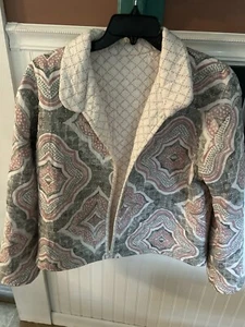 Ladies Size L/XL Handmade Quilted Jacket Pink Gray White - Picture 1 of 9