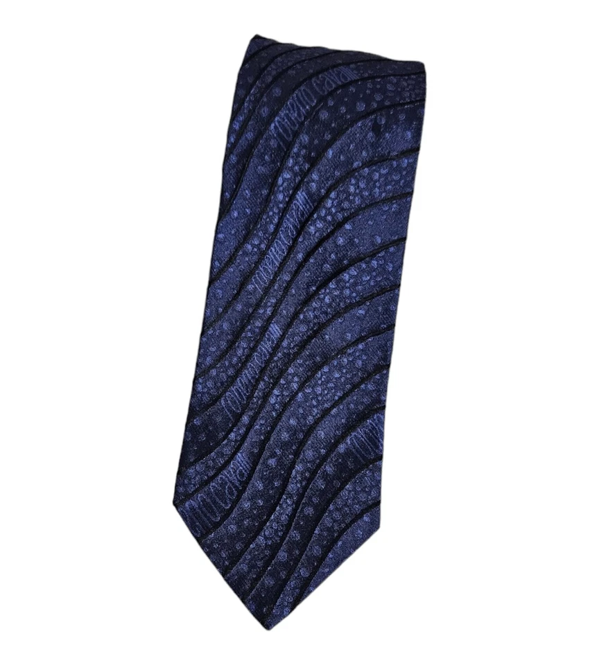 Corbata de seda ROBERTO CAVALLI ITALIA azul monograma geométrico marca W:3,4" usada en excelente estado  Foto 1 de 4