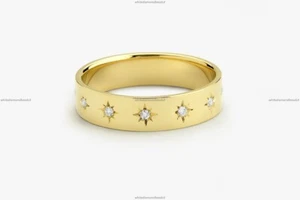 Gift For Her 14k Yellow Gold Natural Diamond Star Setting Band Birthday Ring - Picture 1 of 6